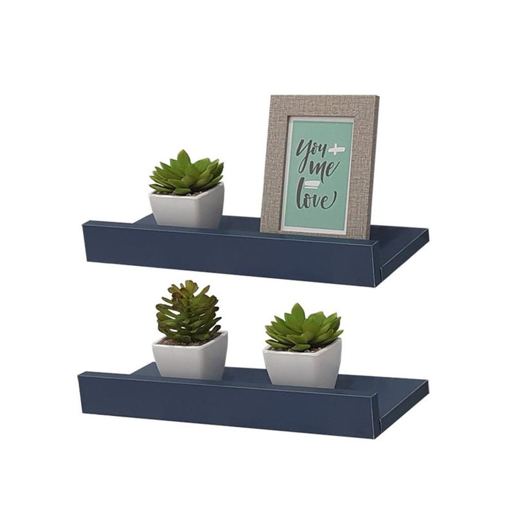 Prateleira Kit 2 Porta Quadros 60X15CM MDP Fixação Suporte Invisível Organizador Moderno Sala Azul Mercado