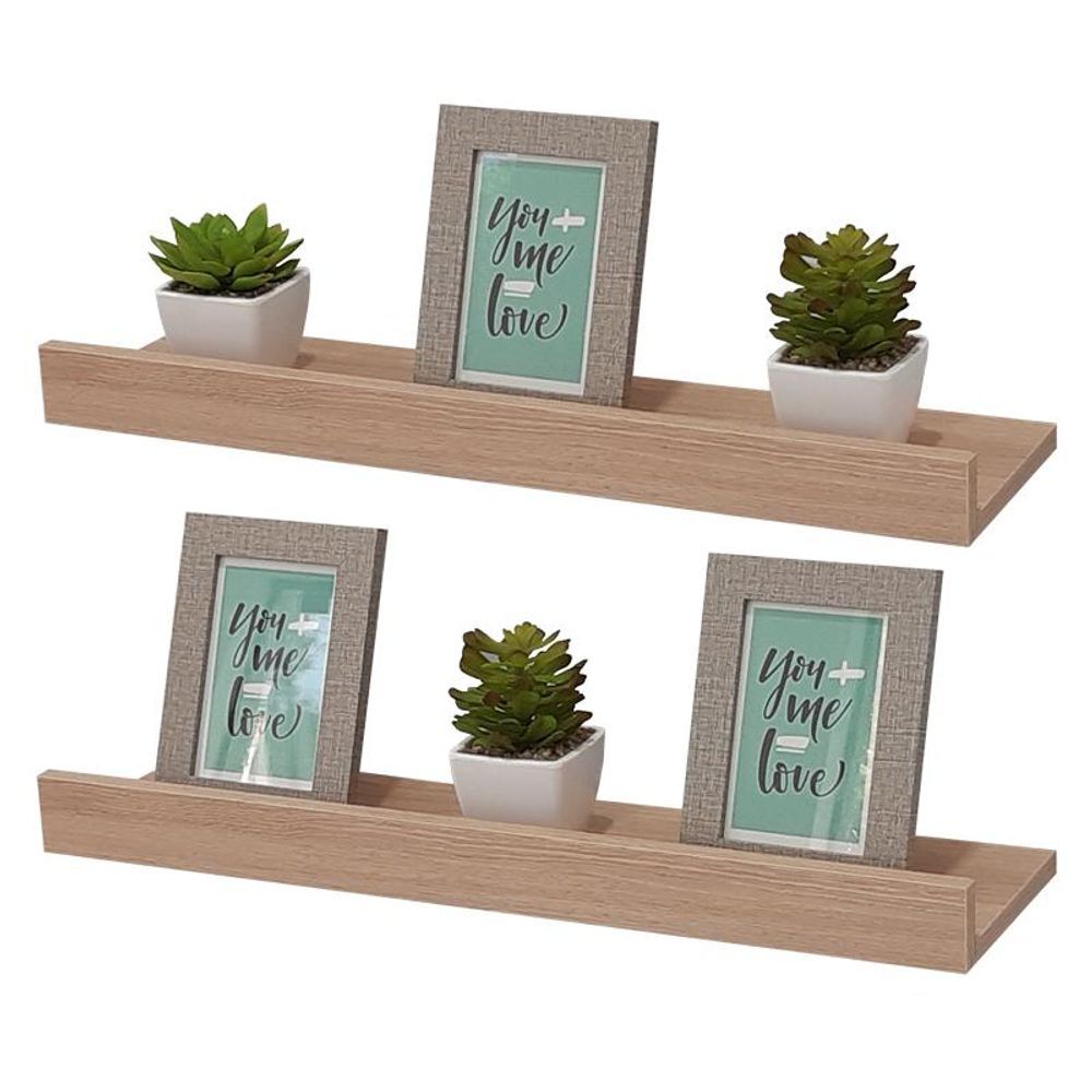 Prateleira Kit 2 Porta Quadros 70X15CM MDP Fixação Suporte Invisível Organizador Moderno Bege Mercado das Prateleiras