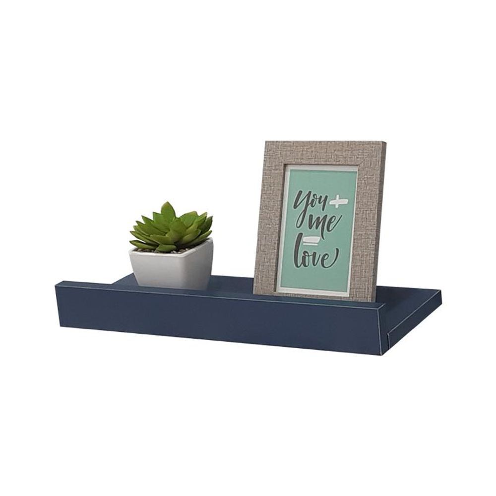 Prateleira Porta Quadros 40X15CM MDP Fixação Suporte Invisível Organizador Moderno Sala Azul Mercado das Prateleiras