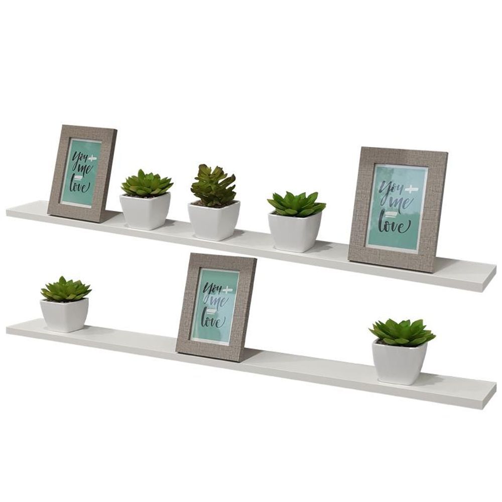Prateleira Kit 2 Prateleiras 90 X 15cm em Madeira MDP Branco Mercado das Prateleiras 90CM