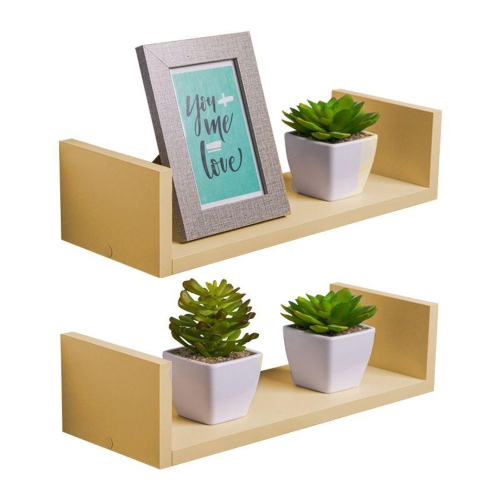 Kit 2 Prateleiras Crie Fácil 40X15CM MDP Fixação Embutir Invisível Organizador Moderno Bege Claro Mercado