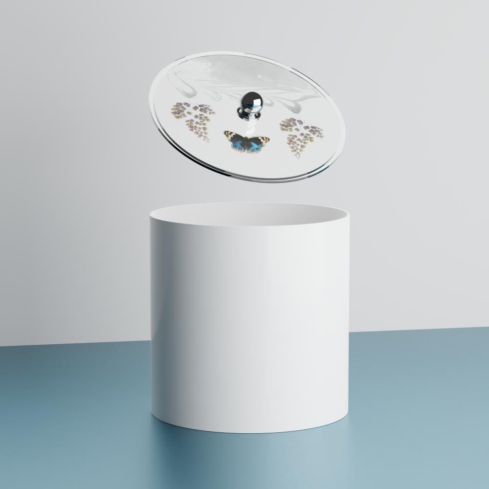 Lixeira Decorada 6,2L Plástico Tampa Removível com Decoração de Borboleta Azul Escuro Pontto Lavabo 20CM