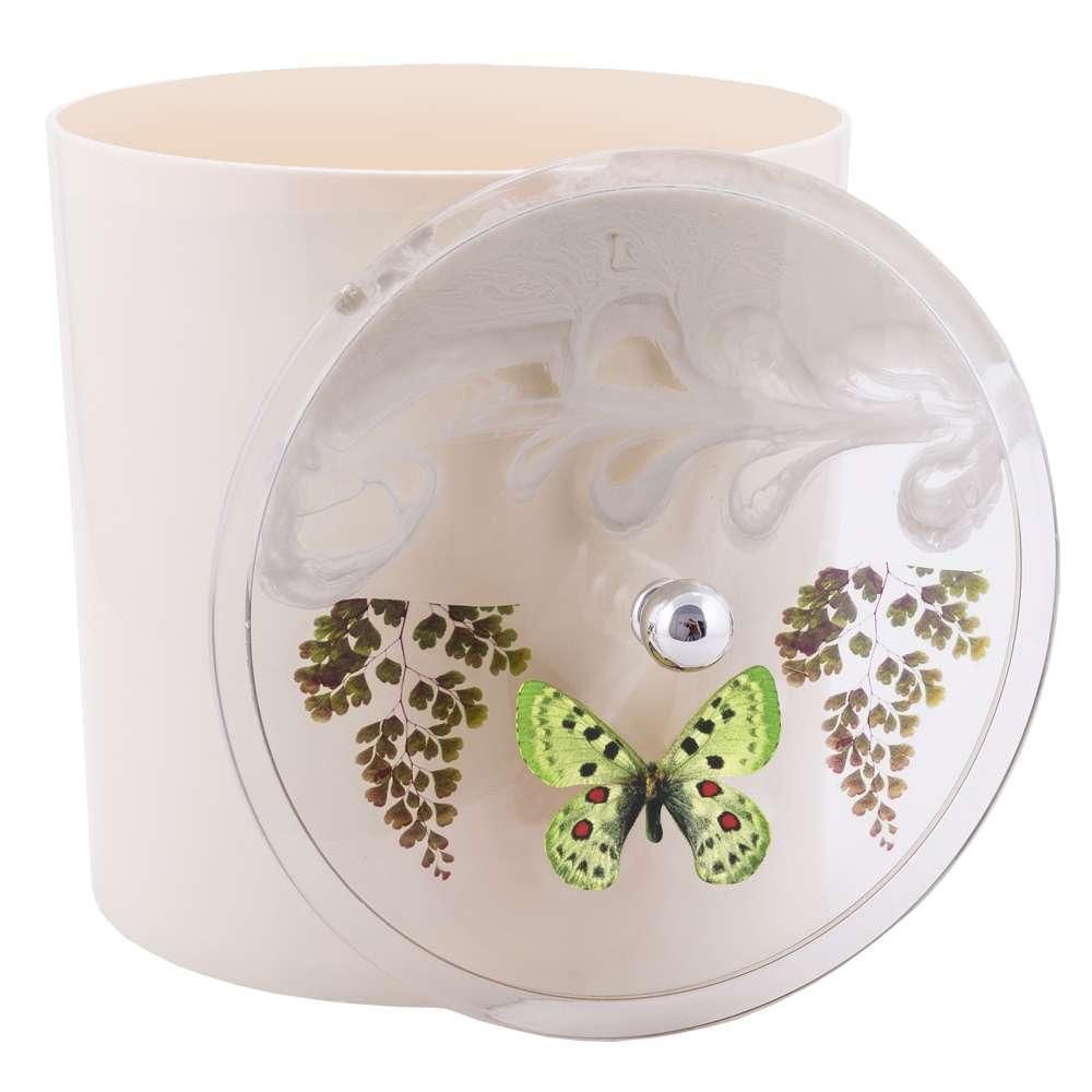 Lixeira Decorada 6,2L Plástico Tampa Transparente com Borboleta Verde Bege Pontto Lavabo 20CM