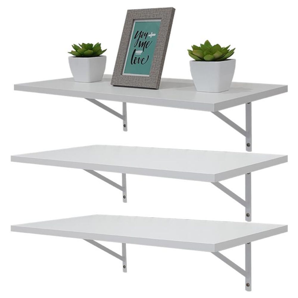 Prateleira Kit com 3 Brancas 40x20 com Suporte Mão Francesa sem Porta Madeira MDP 40CM Branco Mercado das Prateleiras