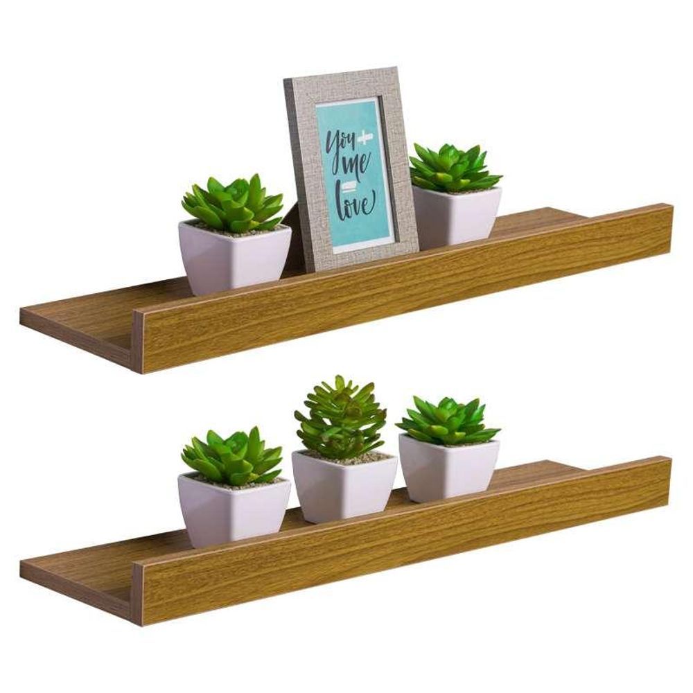 Kit Prateleira Porta Quadros 80X10CM MDP Fixação Suporte Invisível Organizador Marrom Moderno para Sala Mercado