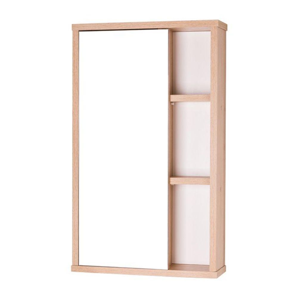 Armário para Banheiro Milano 1 Porta 2 Prateleiras MDP com Espelho 42CM Branco e Carvalho Mercado das Prateleiras 42CM