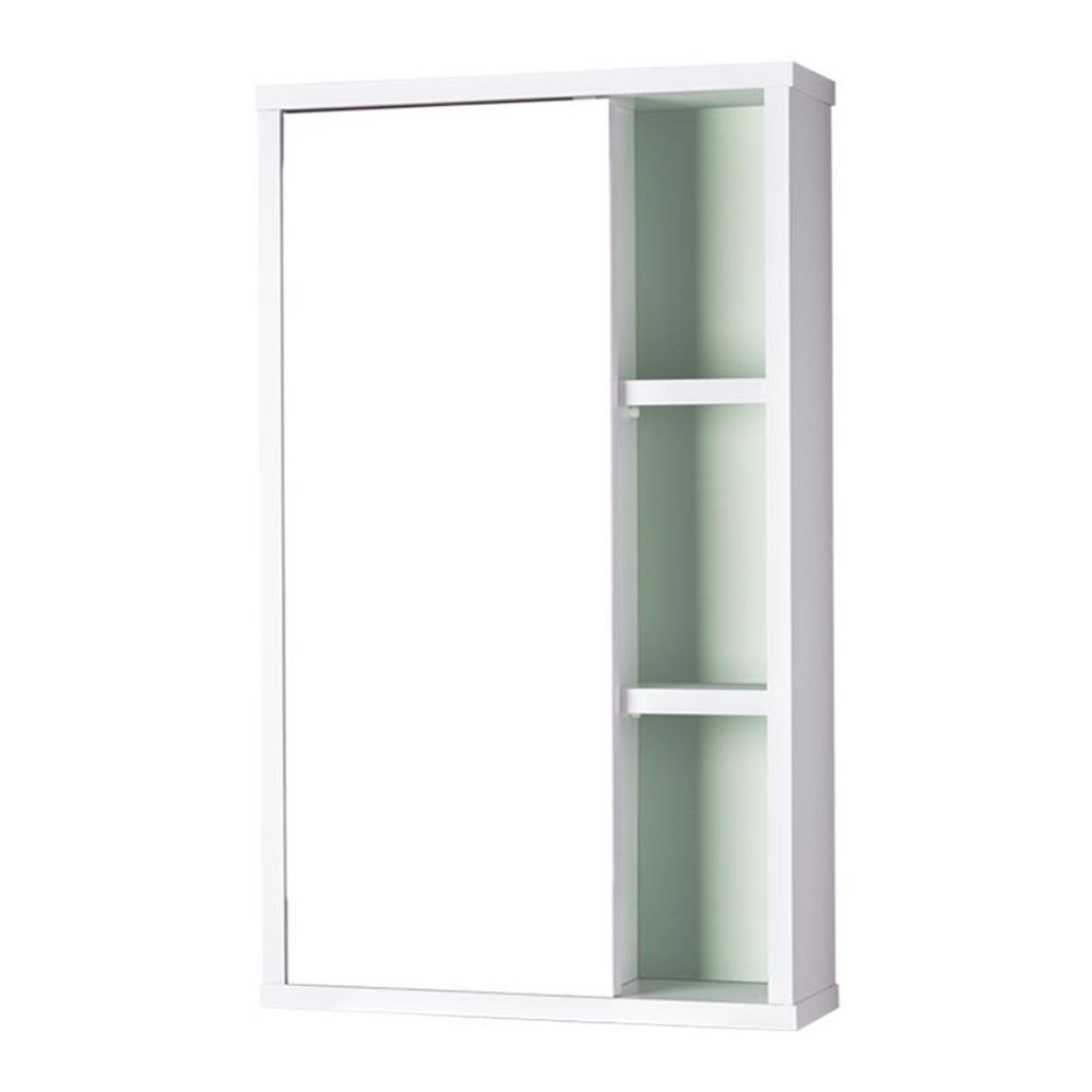 Armário para Banheiro Milano Suspenso com Espelho 1 Porta MDP 42CM Branco e Verde Menta Pontto Lavabo 42CM