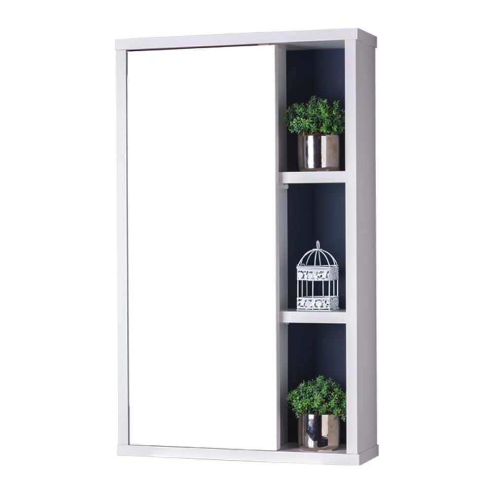 Armário para Banheiro Milano Suspenso com Espelho 2 Prateleiras MDP 42CM Branco e Azul Marinho Pontto Lavabo 42CM