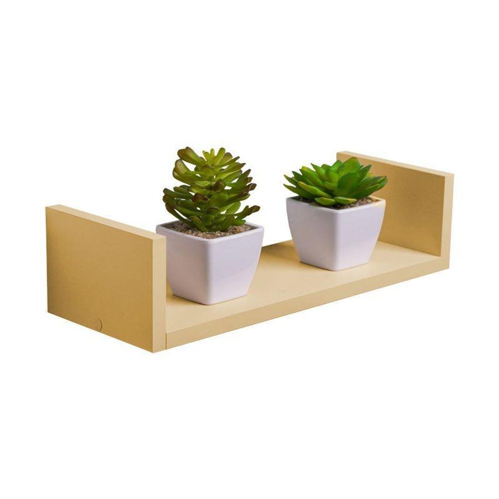 Prateleira U 30X15CM MDP Fixação Suporte Invisível Organizador Sala Bege Claro Mercado das Prateleiras 30CM
