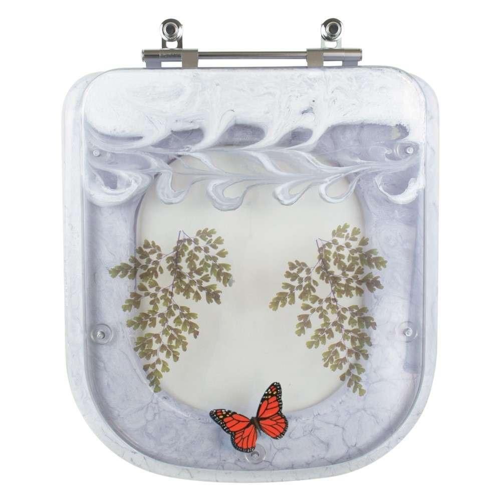 Assento Sanitário Quadra Quadrado Resina Plástica Parafusado Convencional Decorado Borboleta Branco Pontto Lavabo 40CM