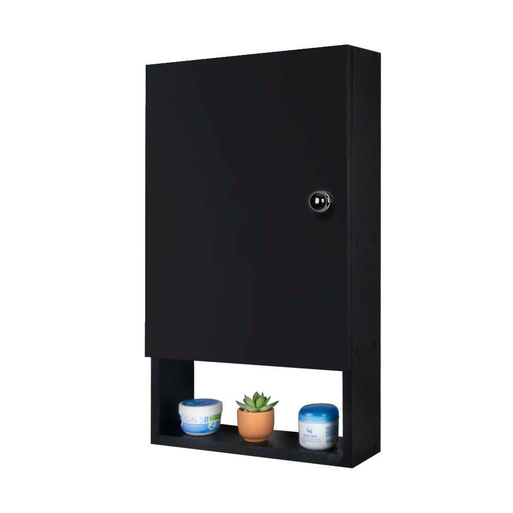 Armário para Banheiro Lavabo Nilo Suspenso MDP 34CM Preto Mercado das Prateleiras 2 Prateleiras