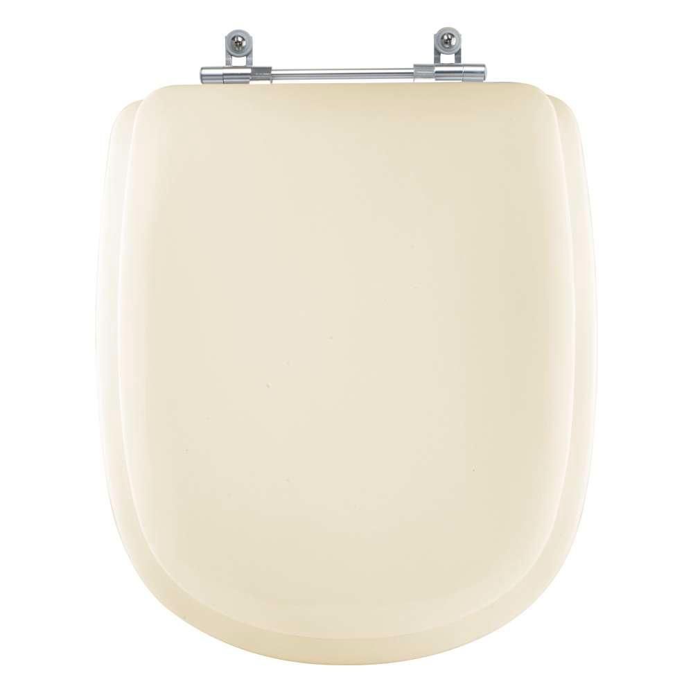 Assento Sanitário Sabatini Palha Alongado MDF Almofadado Fechamento Convencional Bege Claro Pontto Lavabo 40CM