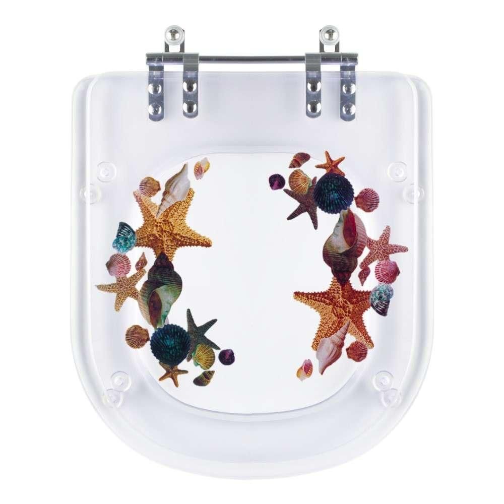 Assento Sanitário Vogue Plus Alongado Poliéster Fechamento Convencional Decorado Estrelas do Mar Transparente Pontto