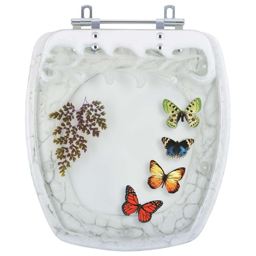 Assento Sanitário Stylus Redondo Resina Plástica Parafusado Convencional Decorado Borboletas Branco Pontto Lavabo 40CM