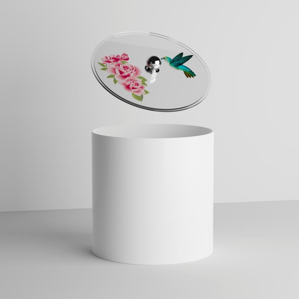 Lixeira para Banheiro Decorada com Rosas e Beija-flor 6,2L Plástico Tampa Transparente com Decoração Integrada Branco