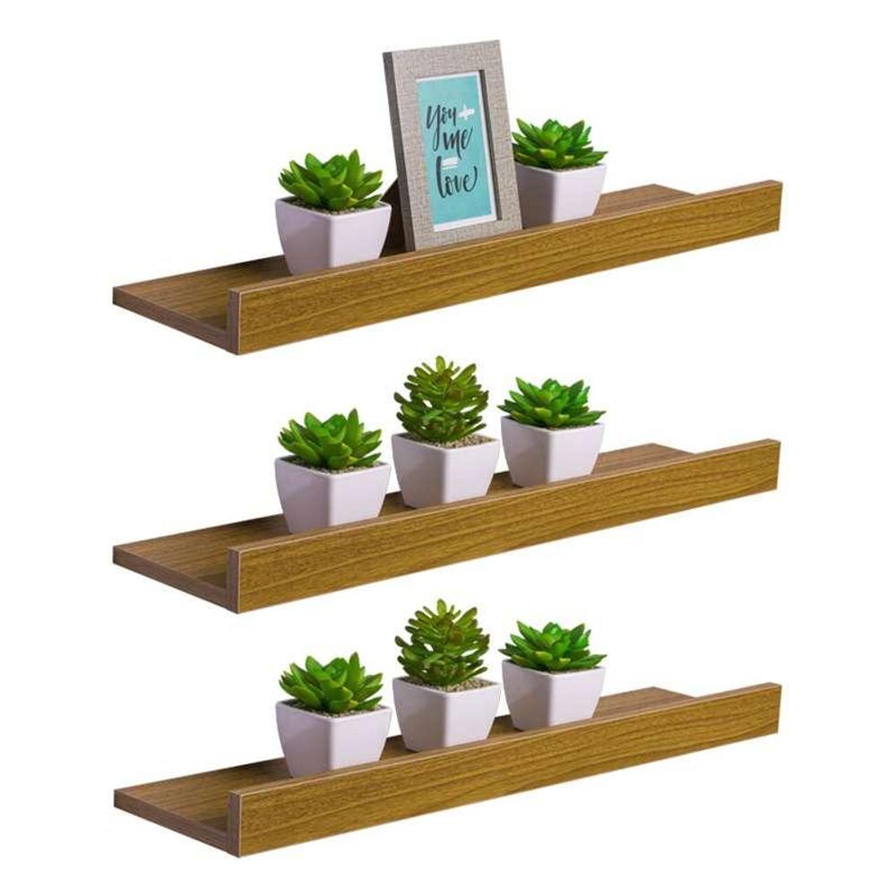 Prateleira Kit 3 90X15CM MDP Fixação Suporte Invisível Organizador Sala Freijó Mercado das Prateleiras 90CM 3 Peças