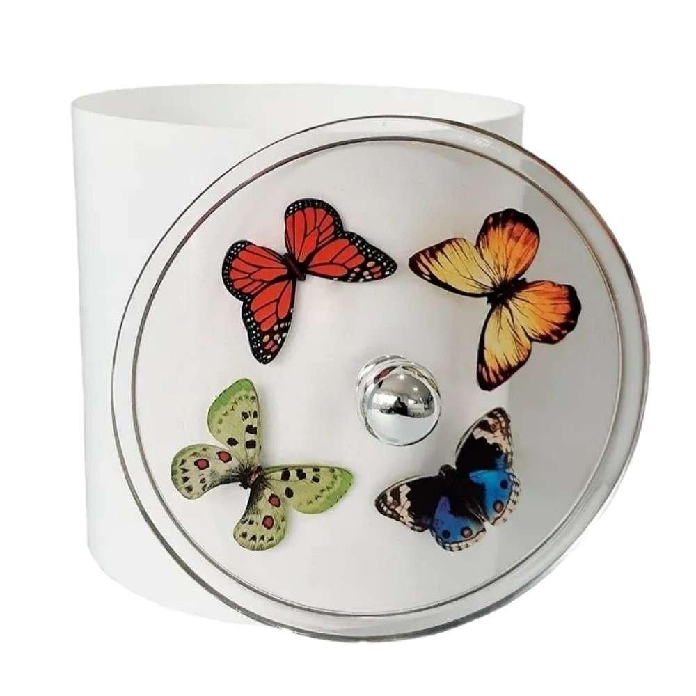 Lixeira para Banheiro Decorada com Borboletas 6,2L Plástico Tampa Transparente com Decoração em Resina Branco Pontto