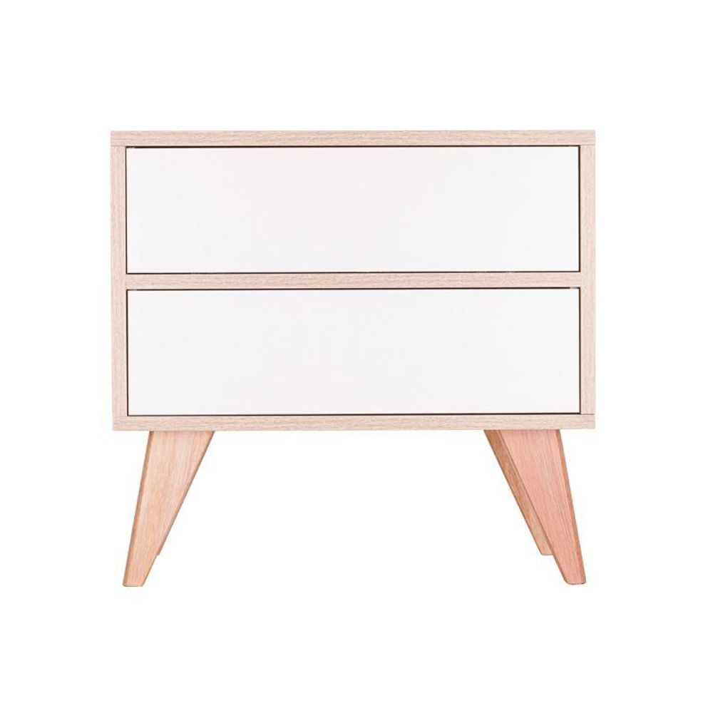 Mesa de Cabeceira Bréscia 2 Portas MDP Moderno Carvalho Treviso e Branco Mercado das Prateleiras 72CM