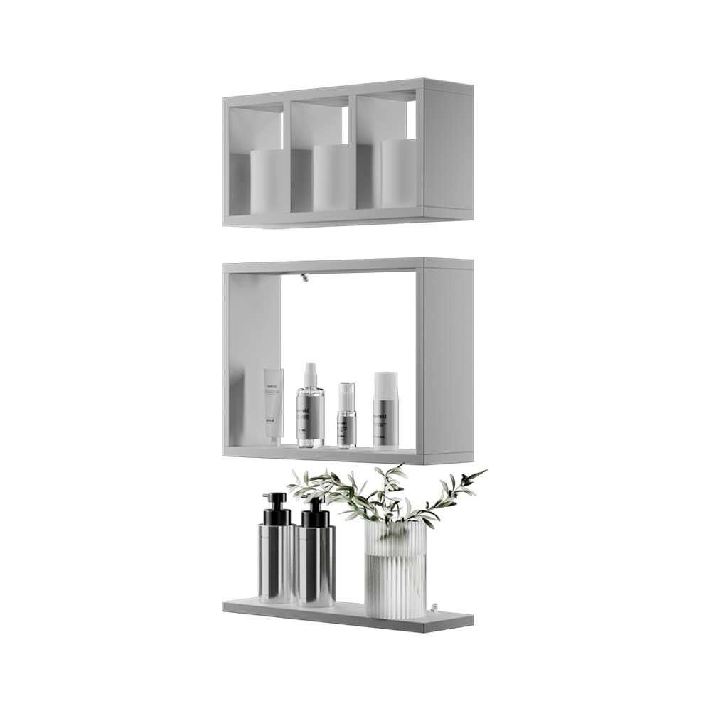 Kit Nichos e Prateleiras Eze Modular 3 Peças MDP Fixação Parafuso Organizador Banheiro Branco Mercado das Prateleiras