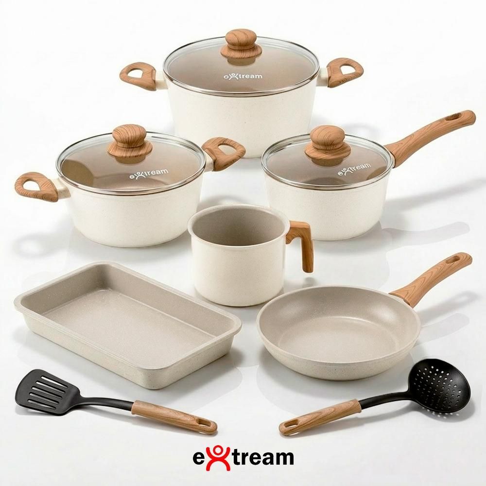 Jogo de Panelas Kyoto Marmol Light 8 Peças Alumínio com Revestimento Cerâmico para Indução Extream 51CM 8 Peças