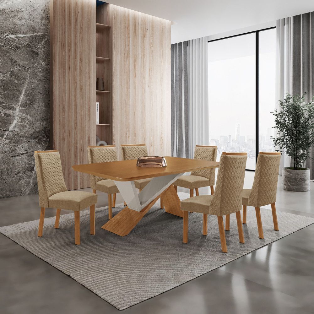 Mesa de Jantar Yasmin 6 Lugares Retangular MDF 180CM Off White Moderna