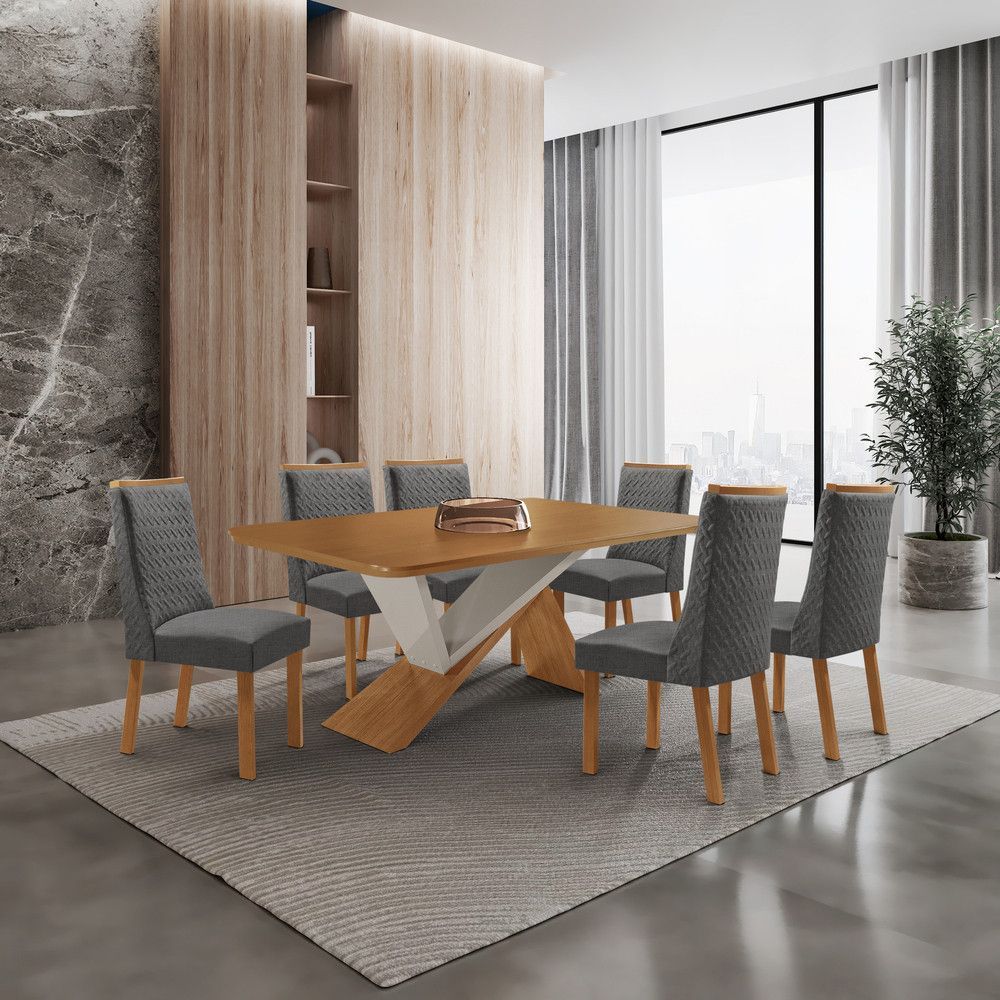 Mesa de Jantar Yasmin 6 Lugares Retangular MDF 180CM Grafite e Off White Moderna