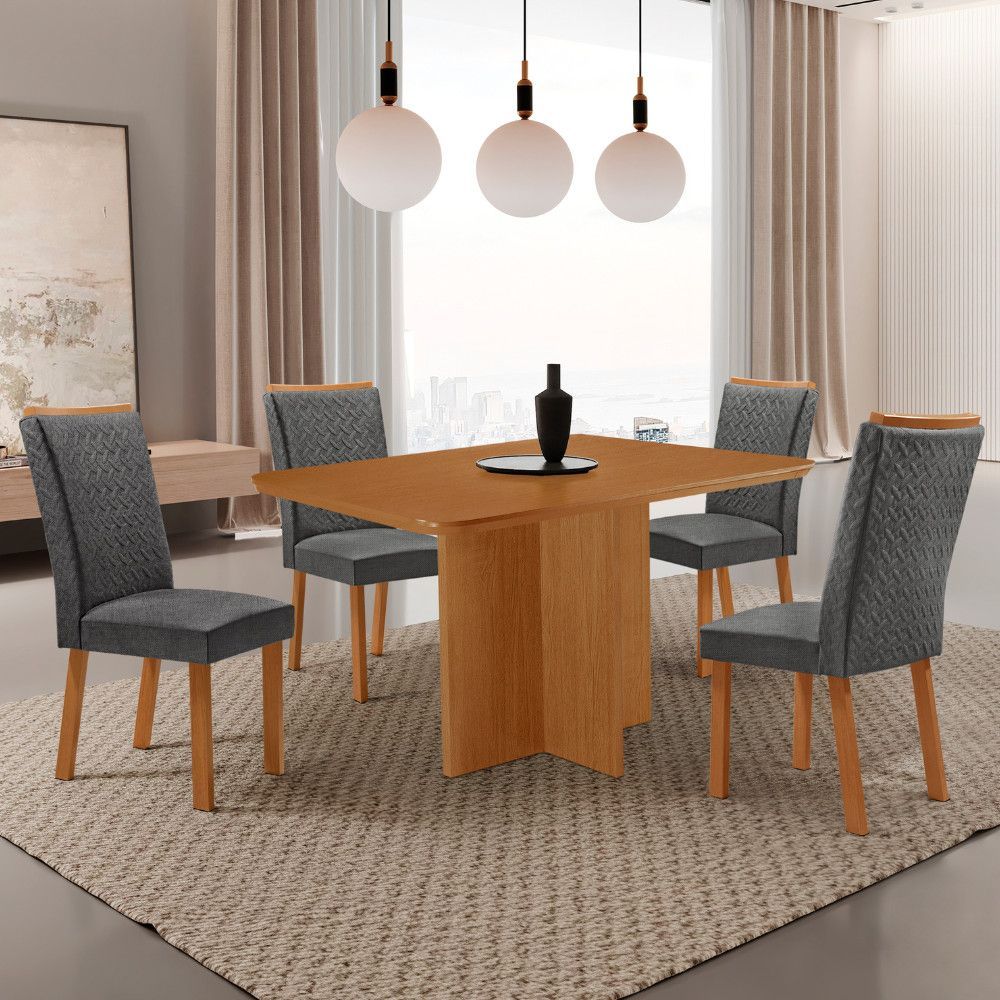 Mesa de Jantar Olimpia 4 Lugares Retangular MDF 120CM Grafite e Naturalle Moderna