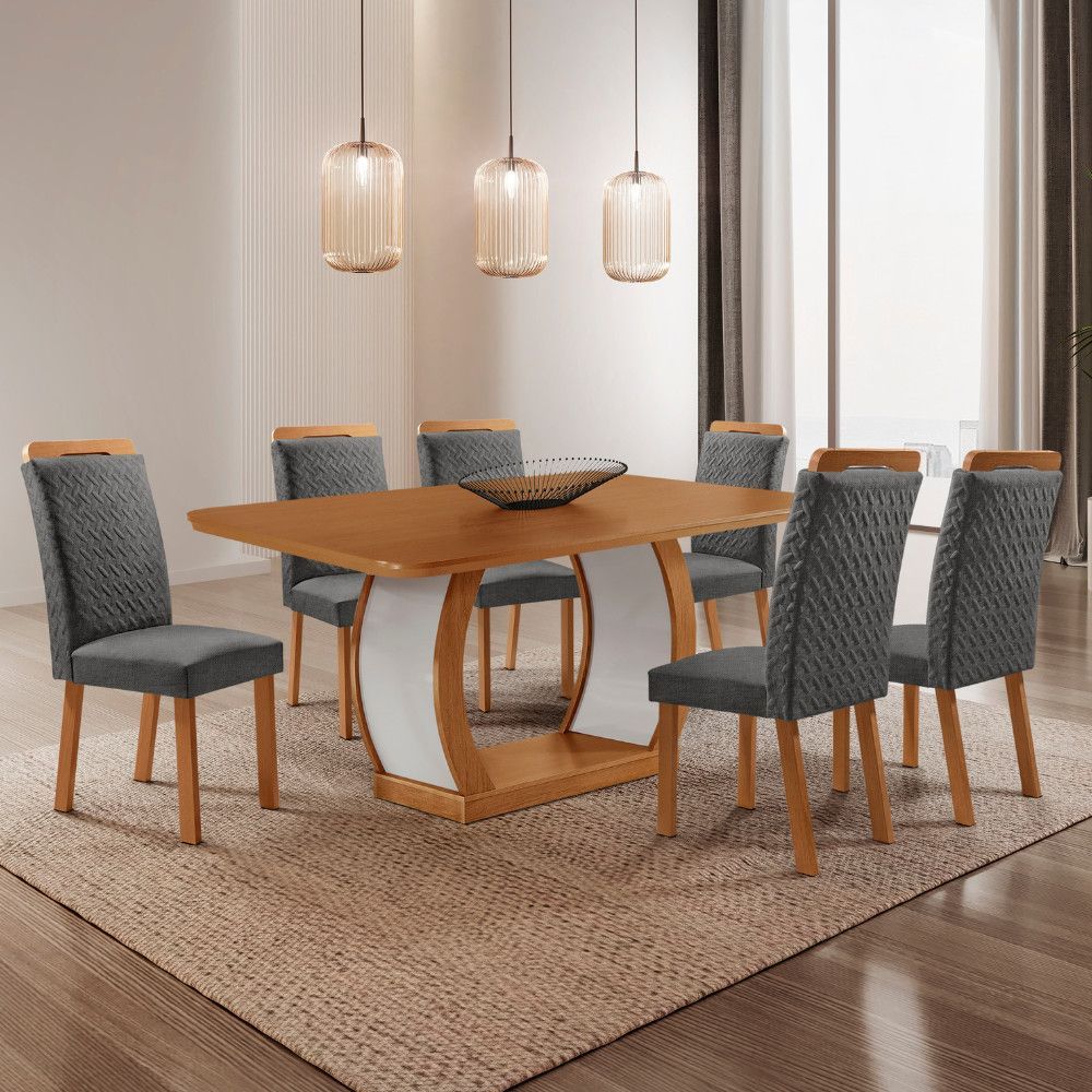 Mesa de Jantar Milena 6 Lugares Retangular MDF Laminado 180CM Grafite e Off White Moderna
