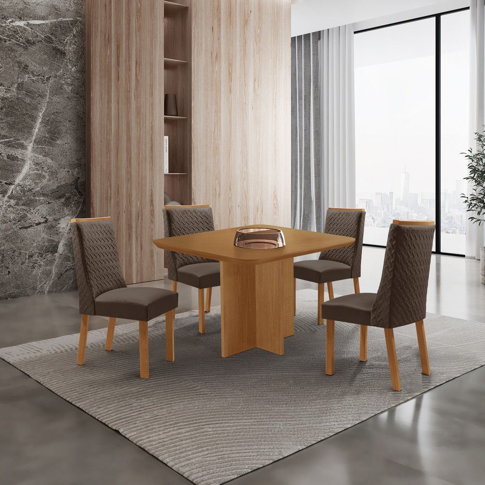 Mesa de Jantar Olimpia 4 Lugares Quadrada MDF 90CM Marrom Moderna 90CM