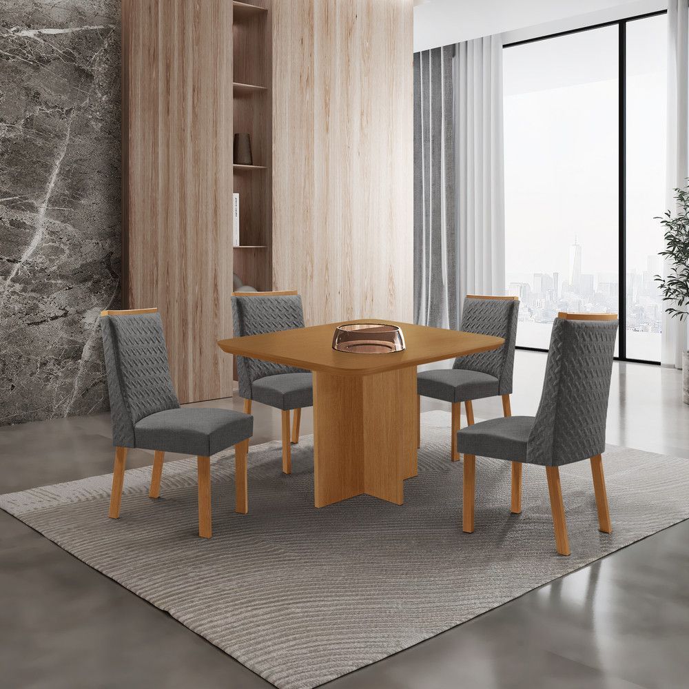 Mesa de Jantar Olimpia 4 Lugares Quadrada MDF 90CM Grafite e Naturalle Moderna 90CM