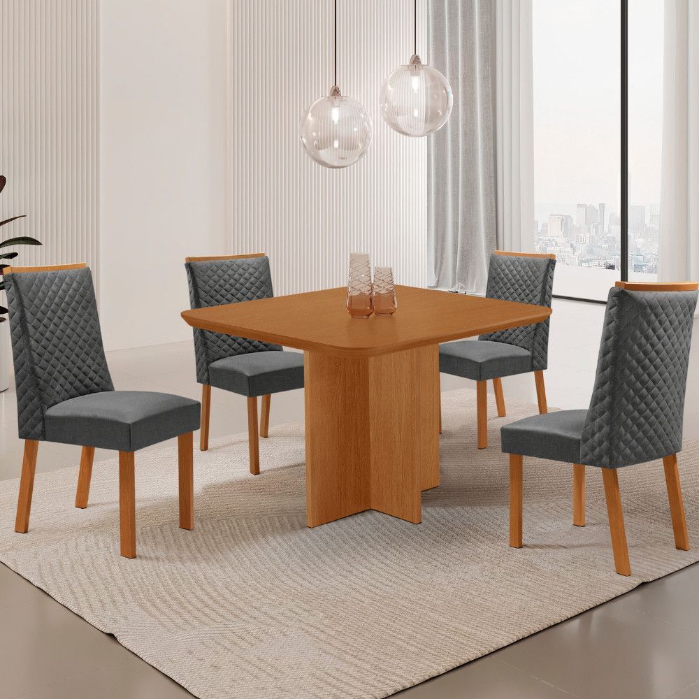 Mesa de Jantar Olimpia 4 Lugares Quadrada MDF Laminado 90CM Grafite e Naturalle Moderna 90CM
