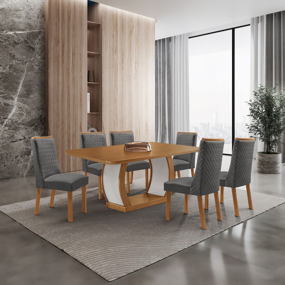 Mesa de Jantar Milena 6 Lugares Retangular MDF 180CM Grafite e Off White Moderna