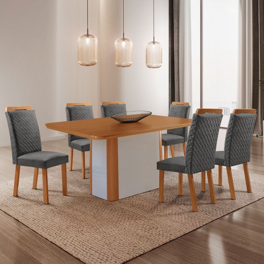 Mesa de Jantar Isadora 6 Lugares Retangular MDF 180CM Grafite e Off White Moderna