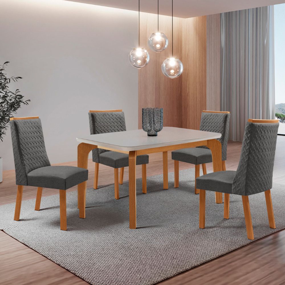 Mesa de Jantar Liz 4 Lugares Retangular MDF com Vidro Serigrafado 120CM Grafite Moderna 120CM