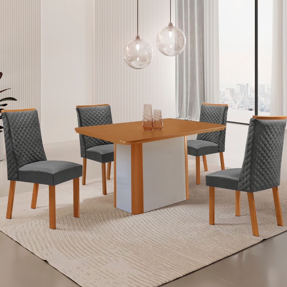 Mesa de Jantar Isadora 4 Lugares Retangular MDF Laminado 120CM Grafite e Naturalle com 4 Cadeiras Yasmin Moderna