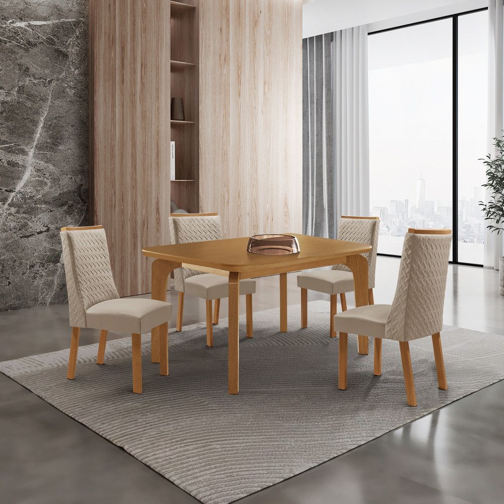 Mesa de Jantar Liz 4 Lugares Retangular MDF 120CM Creme e Natural Moderna