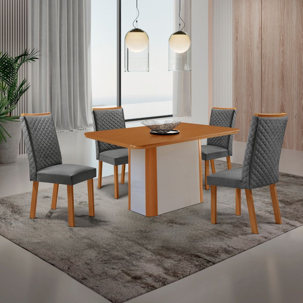 Mesa de Jantar Isadora 4 Lugares Retangular MDF com Vidro Serigrafado Grafite Moderna 120CM