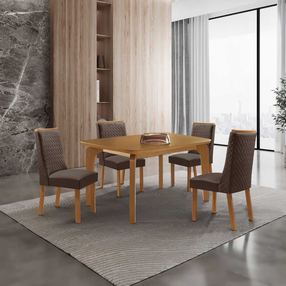 Mesa de Jantar Liz 4 Lugares Retangular MDF 120CM Marrom e Natural Moderna