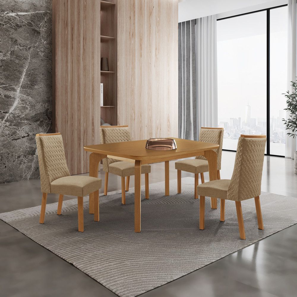 Mesa de Jantar Liz 4 Lugares Retangular MDF 120CM Amadeirado com 4 Cadeiras Carolina Moderna