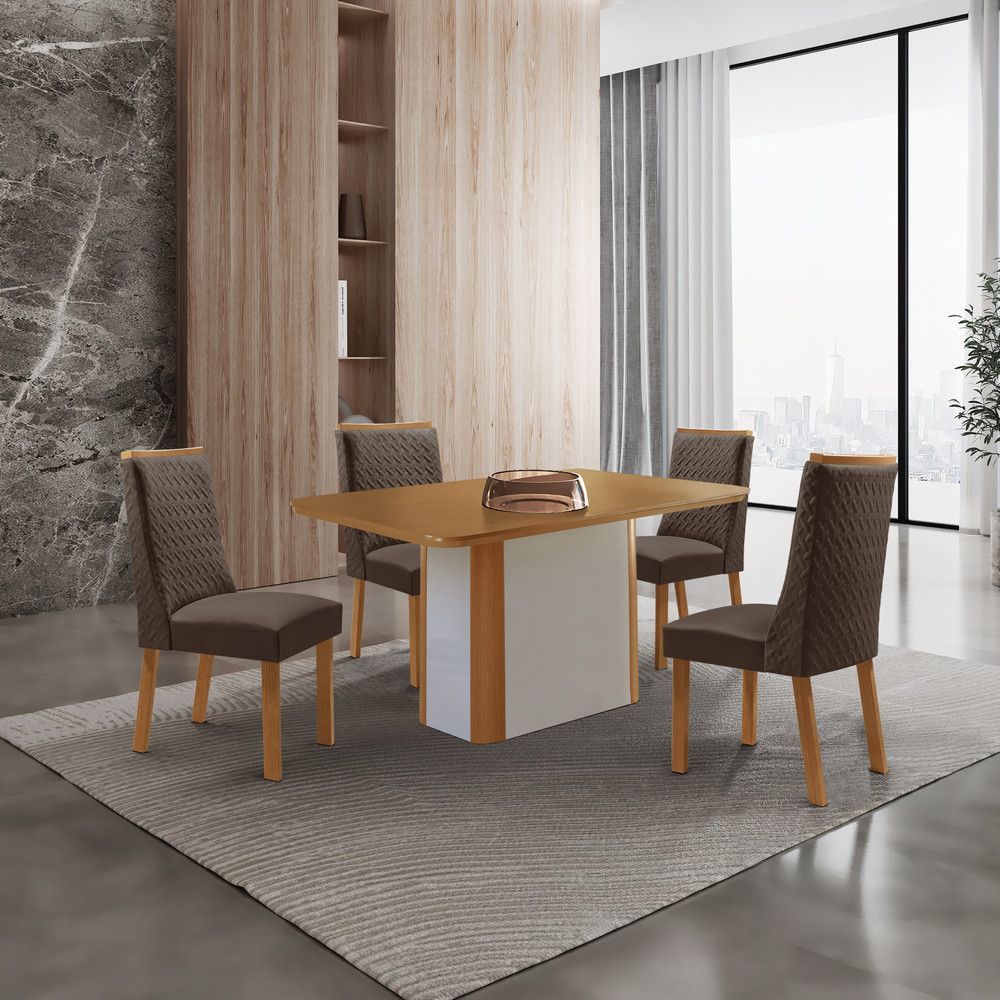 Mesa de Jantar Isadora 4 Lugares Retangular MDF 120CM Marrom com Cadeiras Carolina Moderna