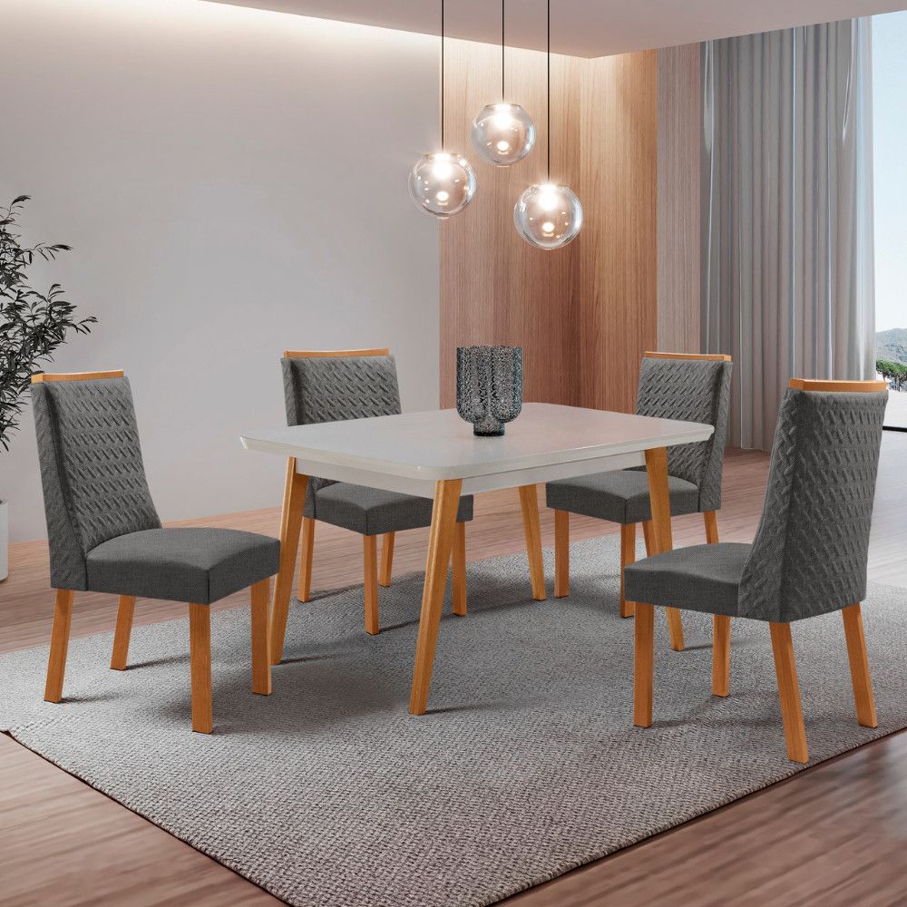 Mesa de Jantar Copper 4 Lugares Retangular MDF com Vidro Serigrafado 120CM Grafite Moderna