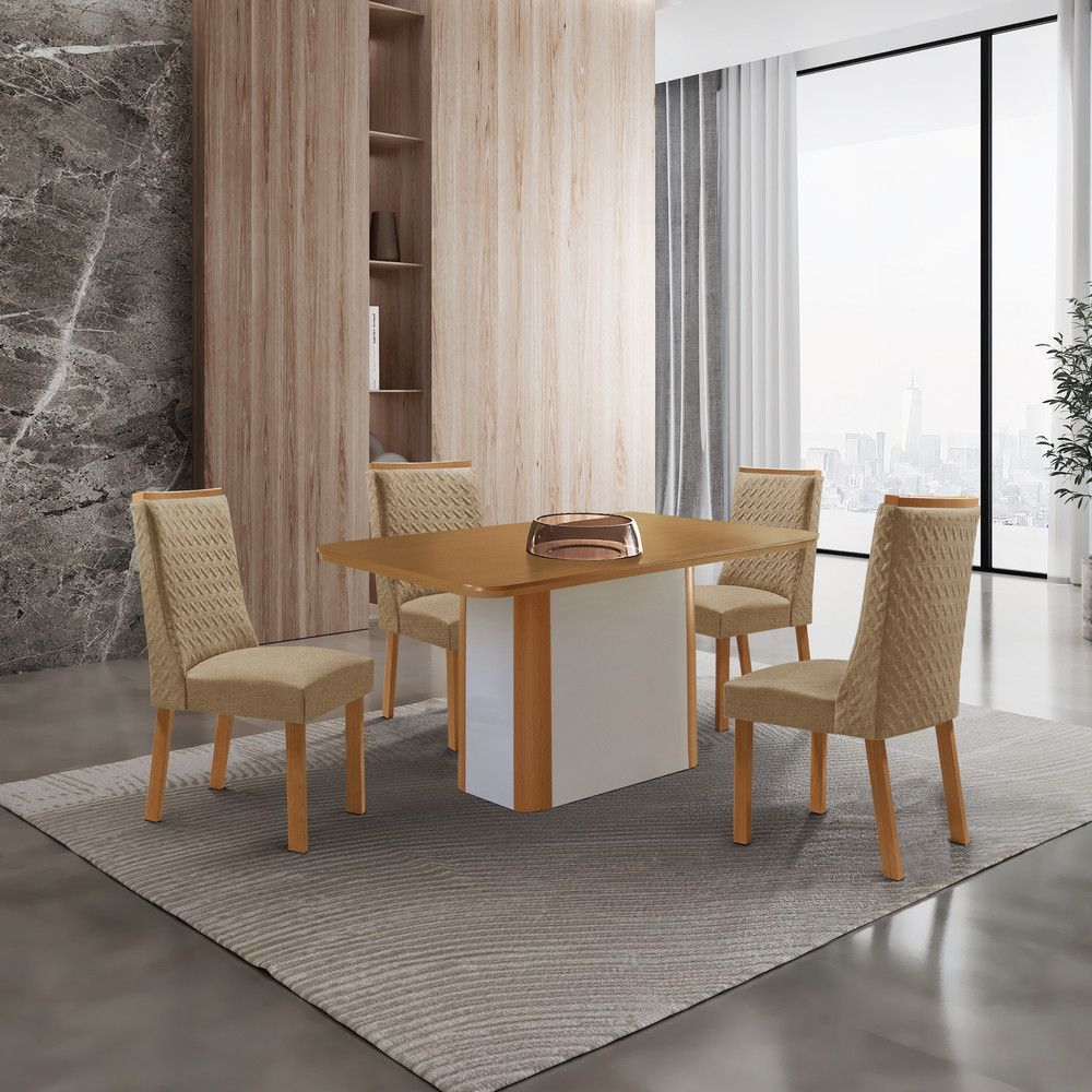 Mesa de Jantar Isadora 4 Lugares Retangular MDF 120CM Amadeirado com Cadeiras Carolina Moderna