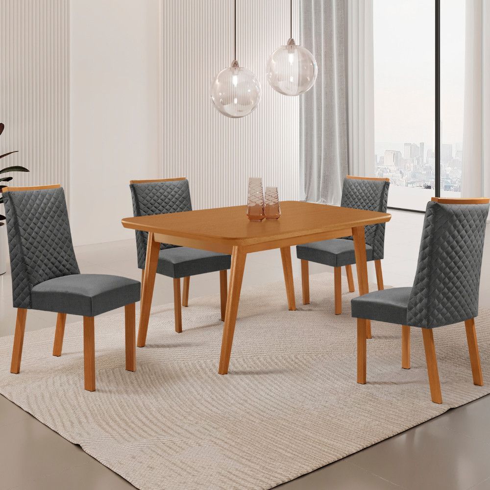 Mesa de Jantar Copper 4 Lugares Retangular MDF Laminado Grafite e Naturalle Moderna 120CM