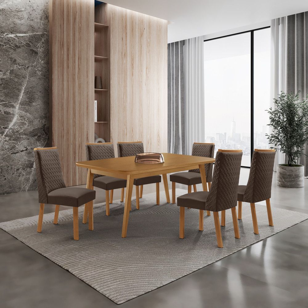 Mesa de Jantar Copper 6 Lugares Retangular MDF 180CM Marrom e Natural e Capuccino Moderna