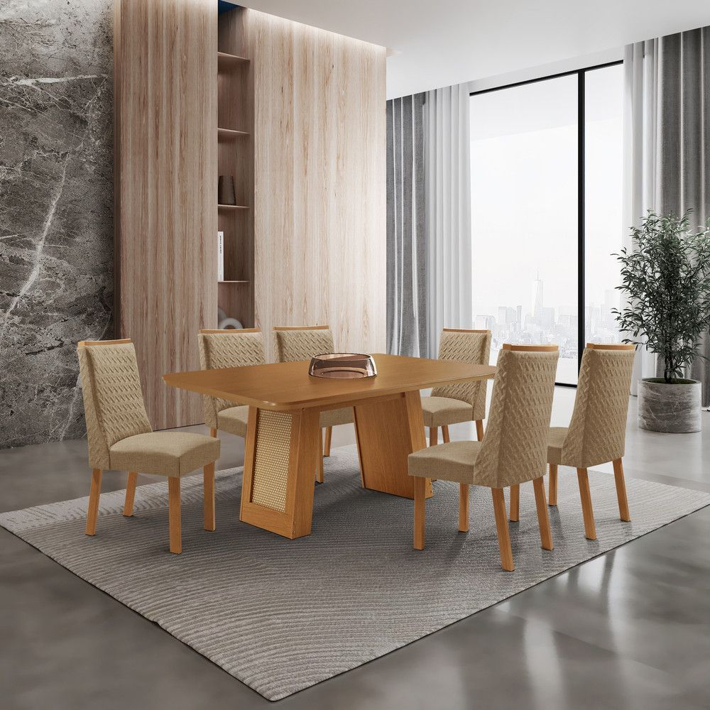 Mesa de Jantar Carolina 6 Lugares Retangular MDF 180CM Amadeirado Moderna