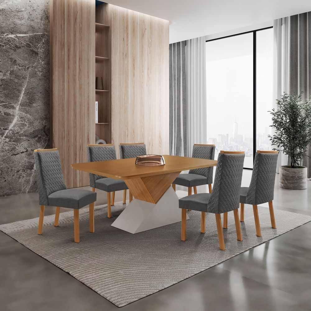 Mesa de Jantar Aster 6 Lugares Retangular MDF 180CM Grafite e Off White Moderna