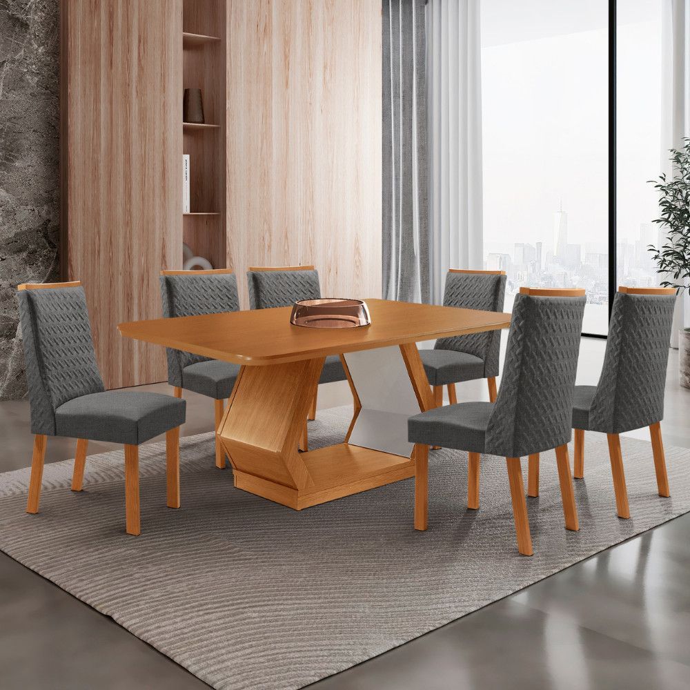 Mesa de Jantar Alvorada 6 Lugares Retangular MDF 180CM Grafite e Off White Moderna
