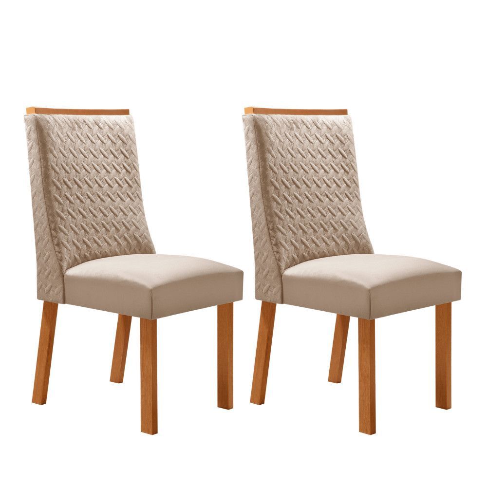 Conjunto com 2 Cadeiras Carolina Estrutura em MDF Estofado em Veludo Creme Moderna 45CM