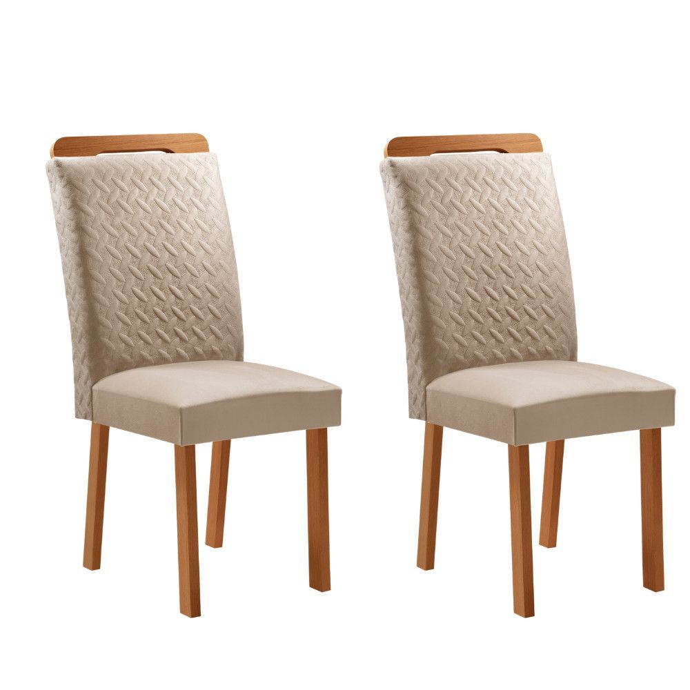 Conjunto com 2 Cadeiras Aline Estrutura em MDF Estofado em Veludo Creme Naturale Moderna 56CM