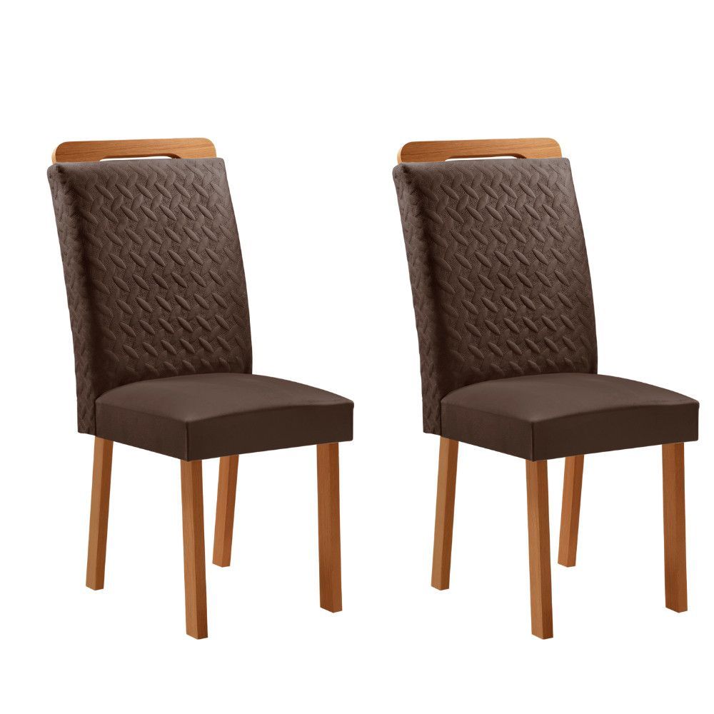 Conjunto 2 Cadeiras Aline Estrutura em MDF Estofado em Veludo Marrom Moderna 56CM